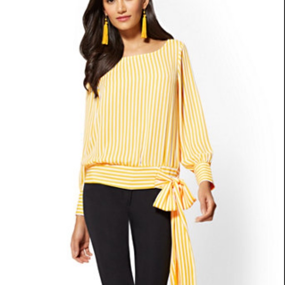 New York & Company Tops - NWT - NY & CO SIDE-TIE SCOOPNECK BLOUSE - STRIPE